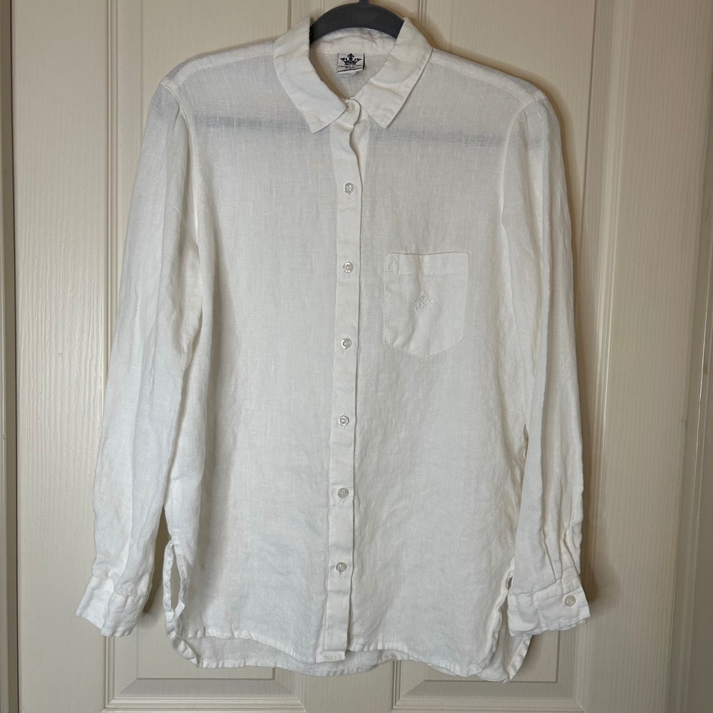 Crown Linen Designs Cameron White 100% Linen Button Down Shirt Wm Size S white
